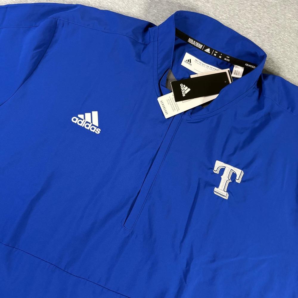 NWT Adidas Texas Rangers Mens 3XL Blue 1/4 Zip Short Sleeve Windbreaker Jacket